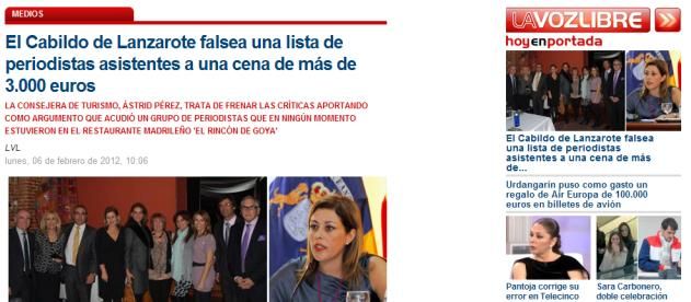 Un diario digital nacional denuncia que el Cabildo de Lanzarote falseó la lista de periodistas que acudieron a la cena de Fitur