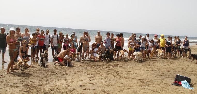 Medio centenar de personas se concentra en Guacimeta para reclamar una playa con perros sueltos