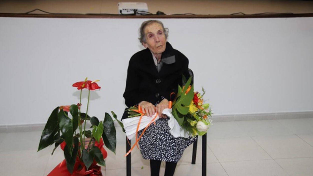 Margarita García, durante el homenaje que se le rindió en Mozaga el año pasado