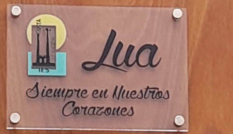 Placa en recuerdo a Lua instalada en el IES de Costa Teguise