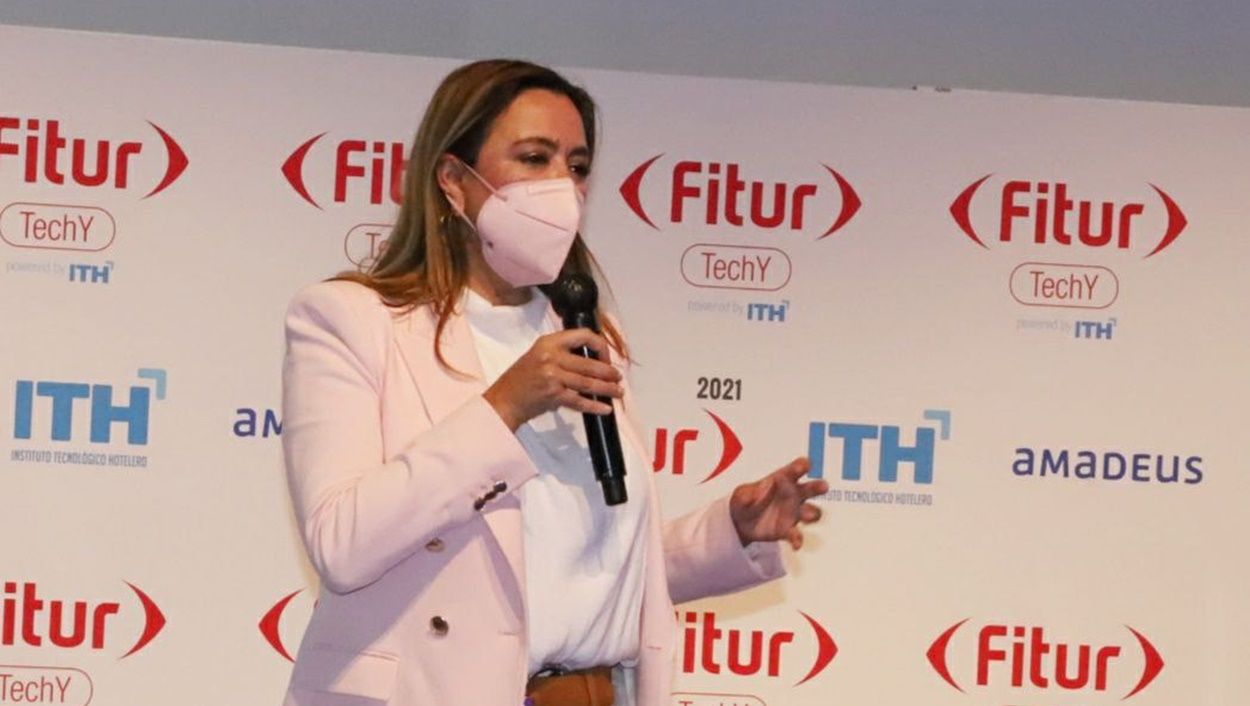 La presenta del Cabildo, durante la presentación de 'Lanzarote Covid Safe' en FiturTechY