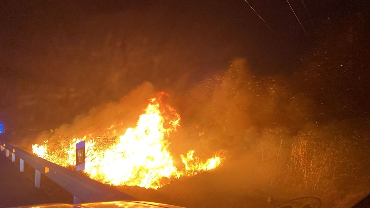 Incendio de unos rastrojos en Tías (Foto: Boluntis)