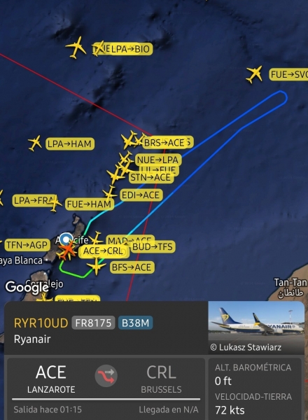 Incidencia en un vuelo entre Lanzarote y Bruselas