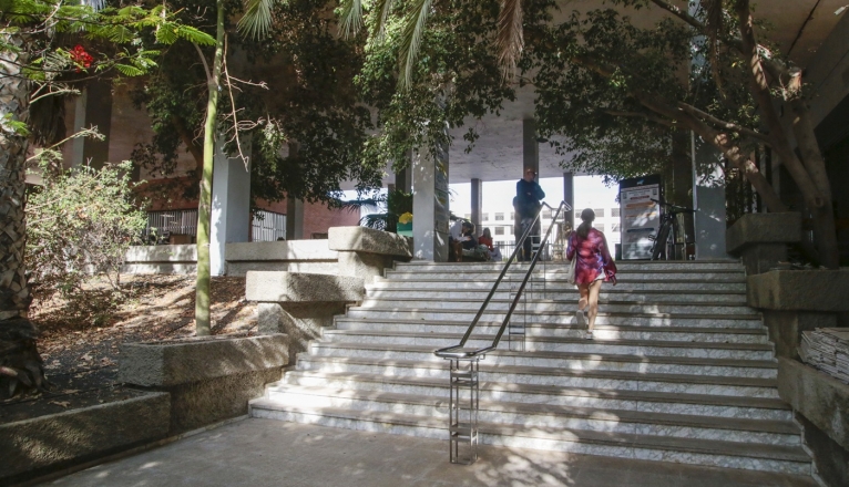 El jardín y el acceso a la Escuela.