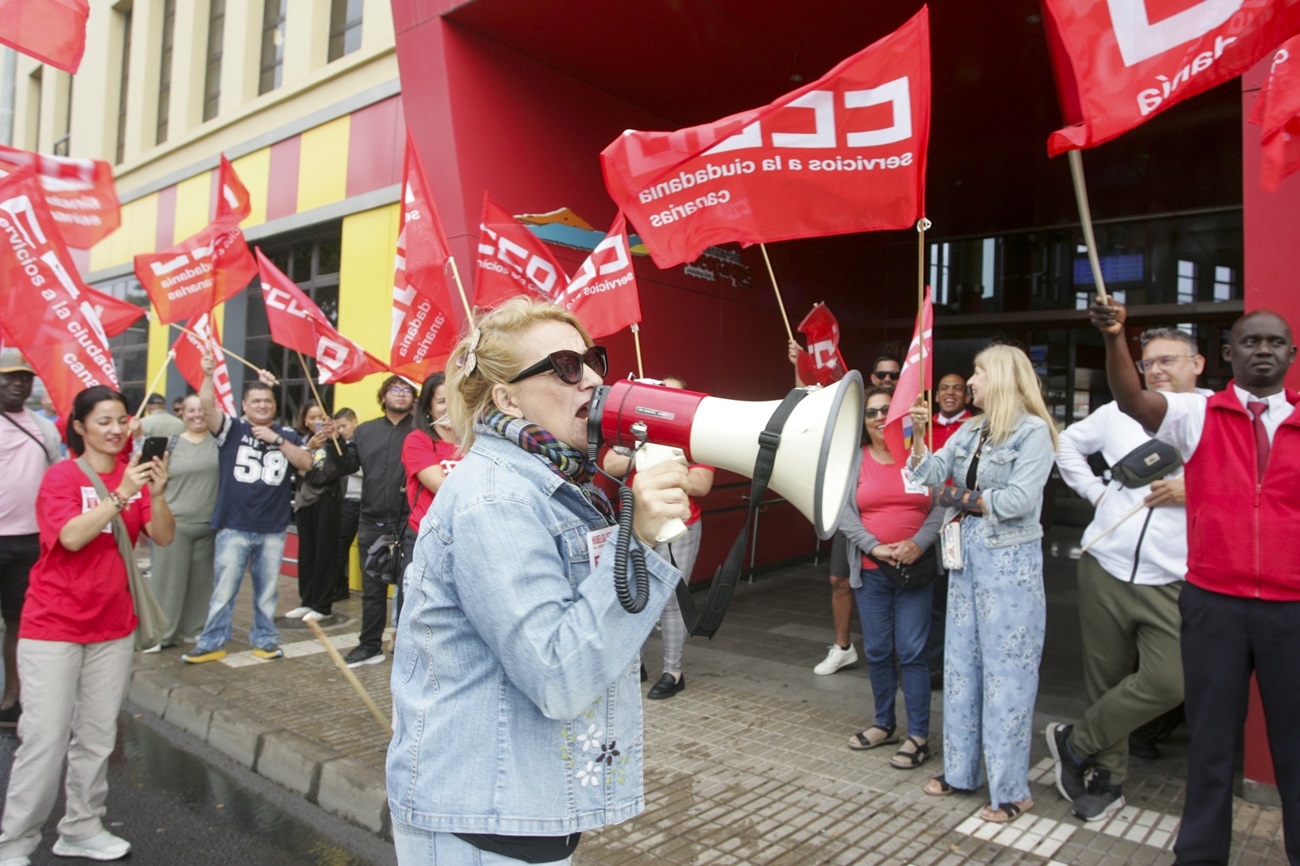 Conductores manifestándose en Arrecife durante la primera jornada de huelga del pasado 28 de octubre