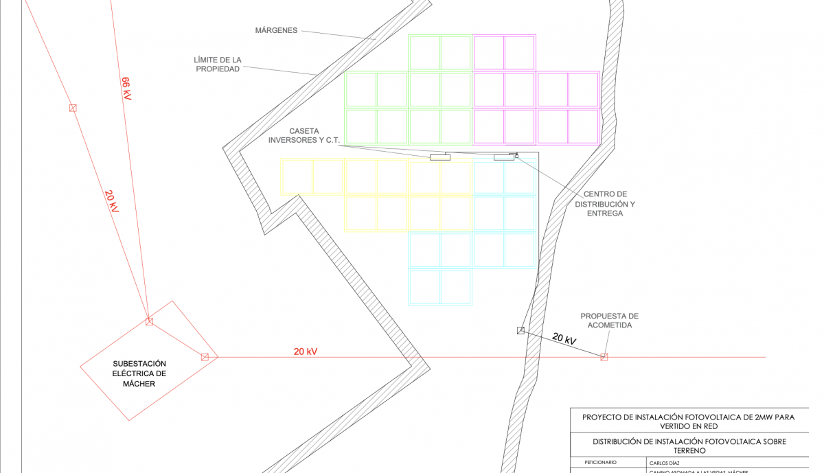 Plano de la instalación de la planta fotovoltaica en Mácher.