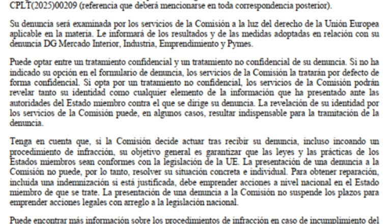 Admisión de la tramitación de la denuncia de ASCAV Admisión de la tramitación de la denuncia de ASCAV